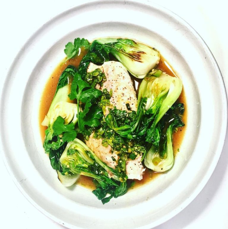 Oven Baked Snapper with Bok Choy and Veggie Broth