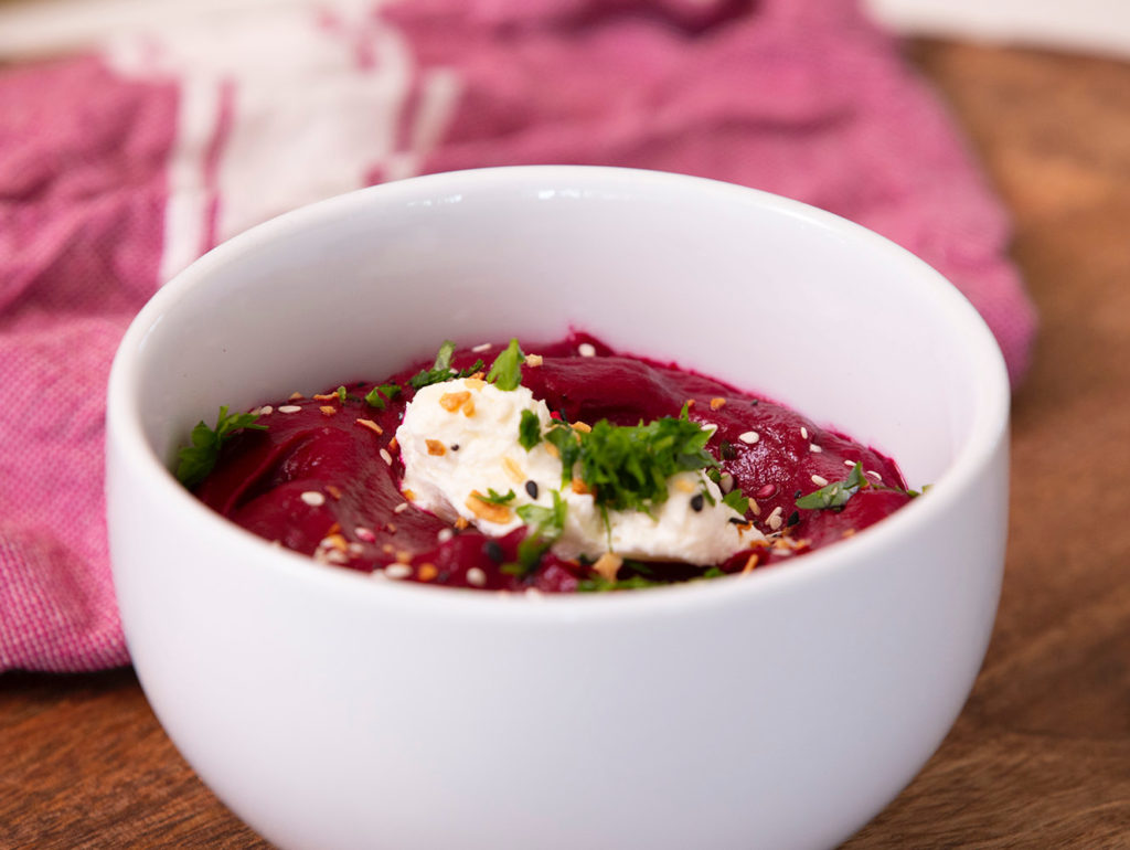 Roasted Beet + Garlic Dip with Goat Cheese