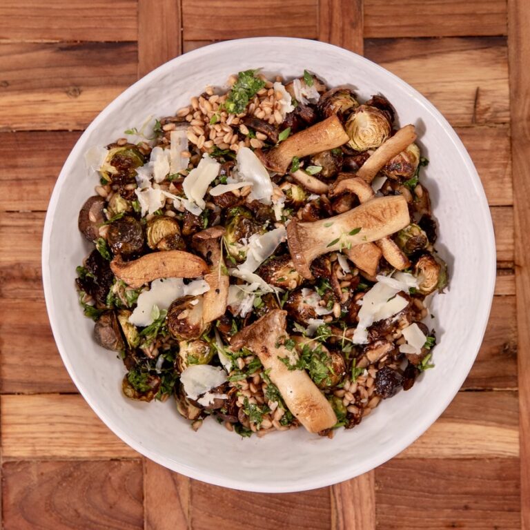 Farro Salad with Brussels and Mushrooms
