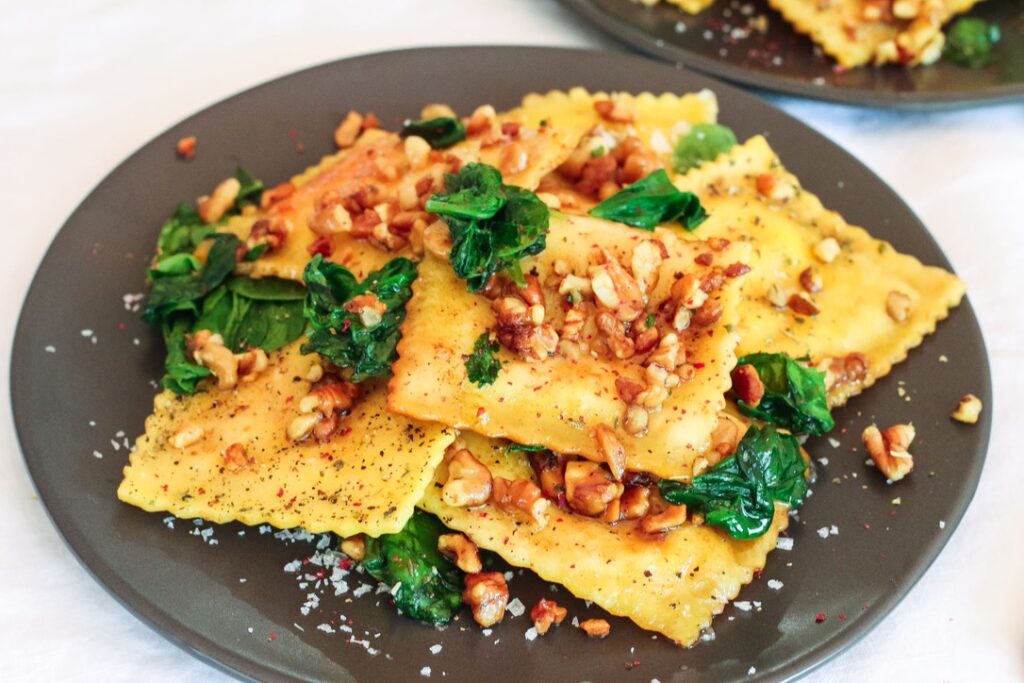 Brown Butter Ravioli with Sage, Spinach, and Walnuts
