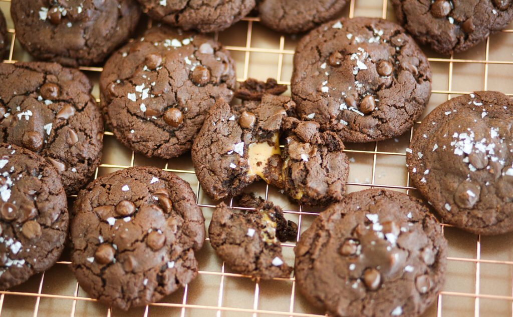 Caramel Stuffed Chocolate Chip-Brownie Cookies