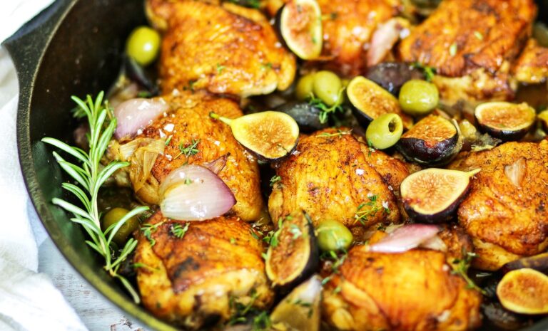 Balsamic Chicken with Fresh Figs + Castelvetrano Olives