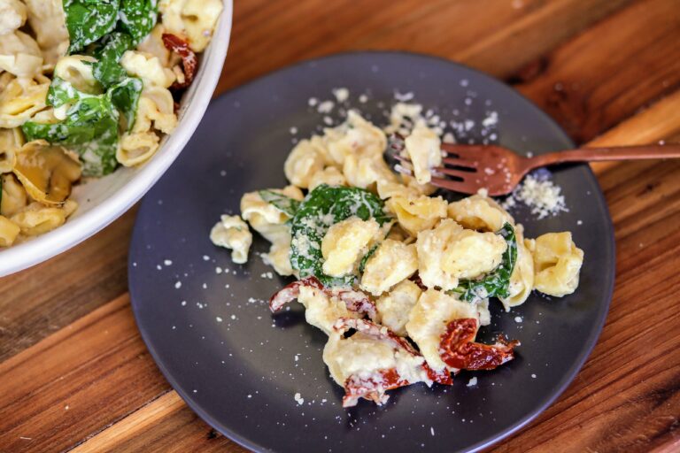 Creamy Tortellini with Artichokes, Sun Dried Tomatoes, and Spinach