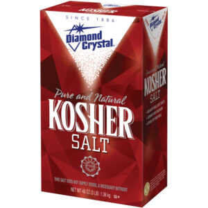 A box of kosher salt is shown.