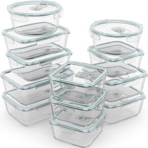 A group of glass containers with lids on top.