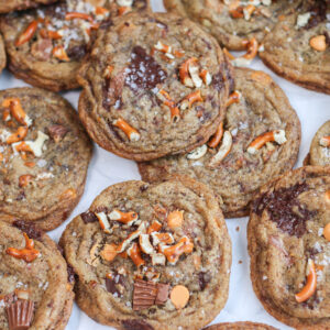 A close up of cookies with nuts and chocolate