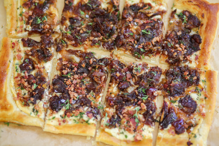 Whipped Goat Cheese, Caramelized Onions and Date Tart